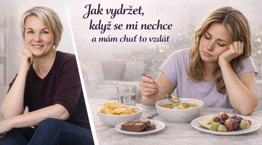 hubnouci hodinka_Žena sedící unaveně u stolu s jídlem – symbol momentu, kdy se člověku při hubnutí n